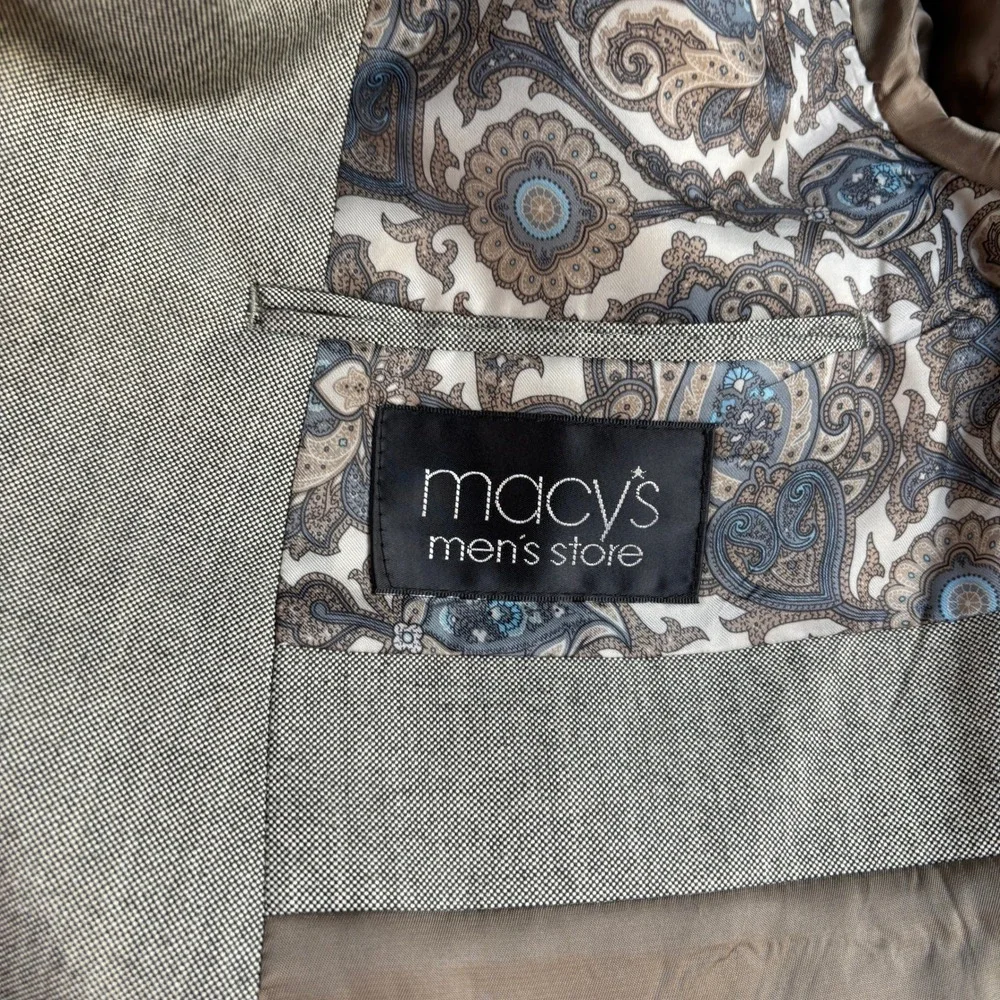 Lauren‎ Ralph Lauren Mens 46L Light Gray Two Button Blazer Macy's Paisley Lining